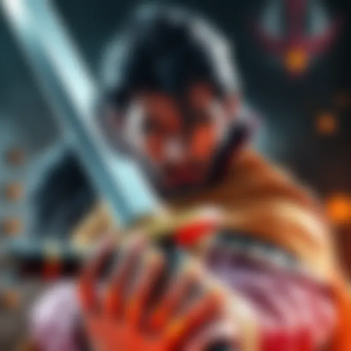 Mihawk, the skilled swordsman, prepares for battle with his iconic sword. His intense expression shows his determination and strength.