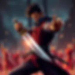 Mihawk in Combat Pose Mihawk stands confidently, sword drawn, ready for battle against the RHP members, showcasing his strength and skill.