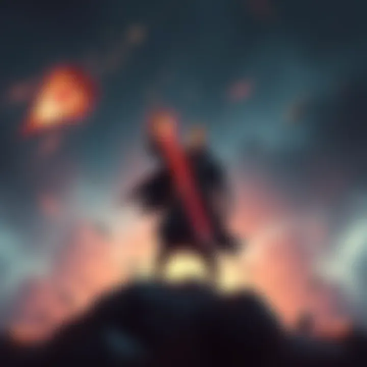 Mihawk stands confidently with his sword raised, ready to slice through a falling meteor in a dramatic scene.