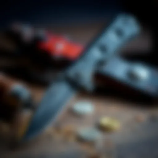A close-up of Mihawk's pocket knife showcasing its sharp blade and sturdy handle, highlighting its features and design.