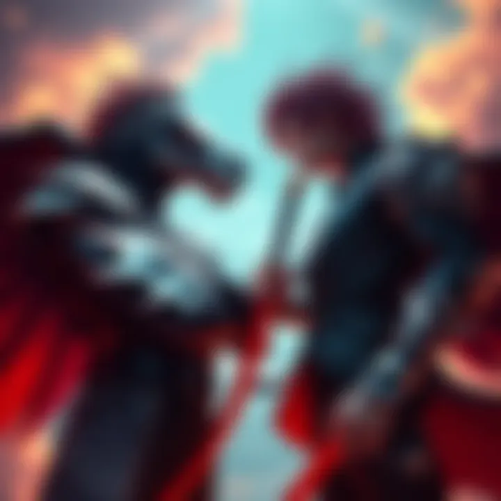 Mihawk and Shanks stand against each other, showcasing their rivalry in a dramatic pose