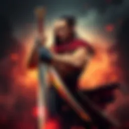 Mihawk Standing Strong Mihawk confidently poses with his sword, symbolizing his title as the strongest, with a dramatic background.