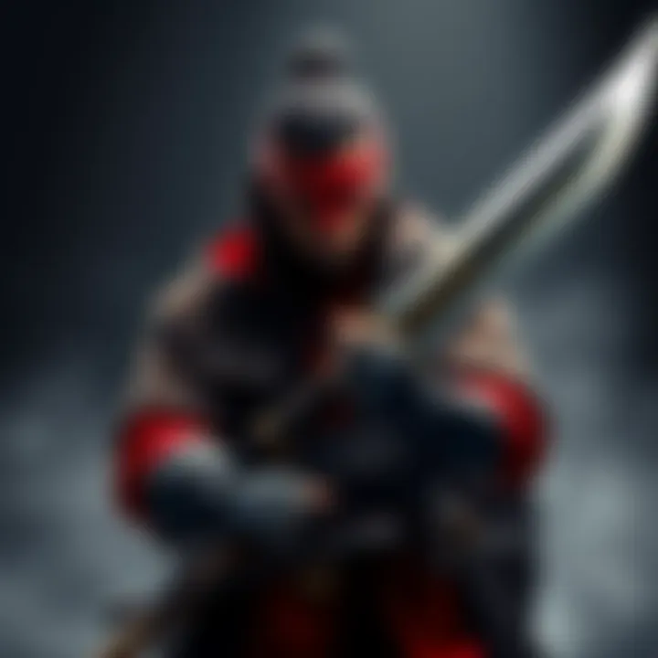 A character resembling Mihawk stands confidently holding a sword, showcasing his strength and skill in swordsmanship.