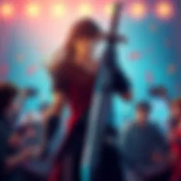 Mihawk with his sword Mihawk, the swordsman, stands confidently holding his large sword, surrounded by fans discussing his title.