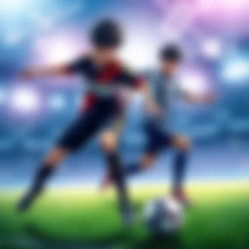 Mikage Reo showcasing his Chameleon Style on the soccer field while Shidou prepares for a strike in the background