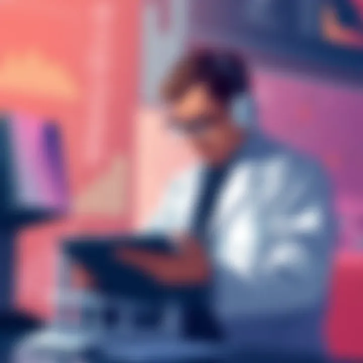 An illustration showing a scientist analyzing data related to the Miko TKB Hypothesis and its impact on j-physics, with charts and equations in the background.