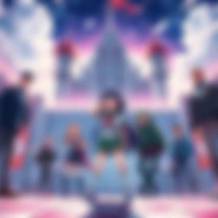 Mikoto-chan stands determined in front of Gyaru Castle, showcasing a strong defense surrounded by her friends, ready for battle.