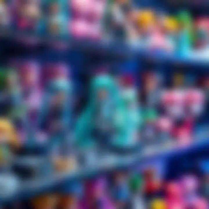A vibrant display of various Miku prize figures arranged on a shelf, showcasing different colors and styles, reflecting the passion of collecting.