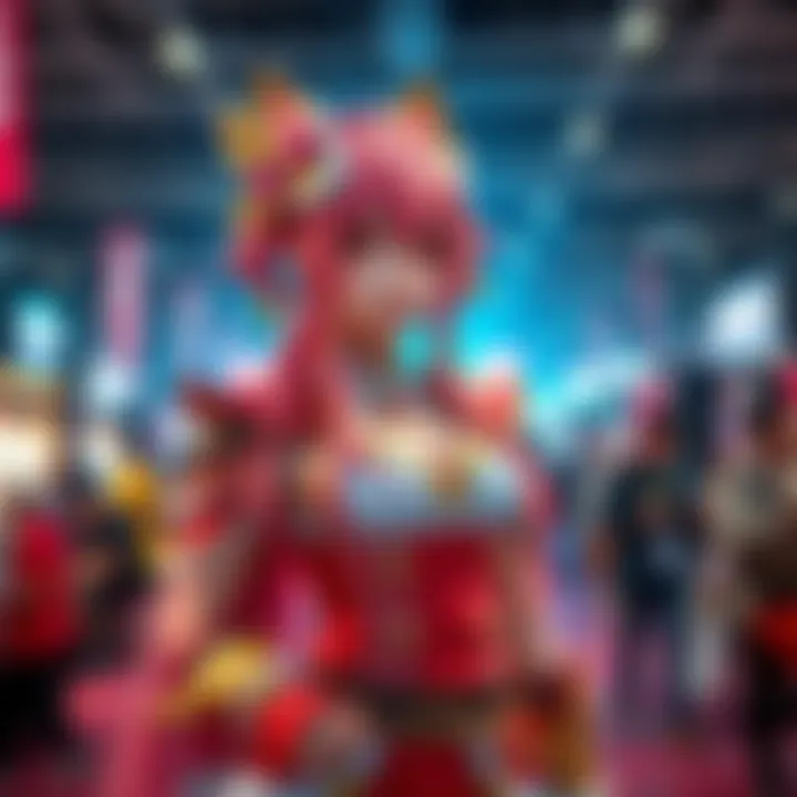 Mimosa Vermillion Cosplay A cosplayer dressed as Mimosa Vermillion, featuring a vibrant costume with detailed accessories, showcases the character at a convention.