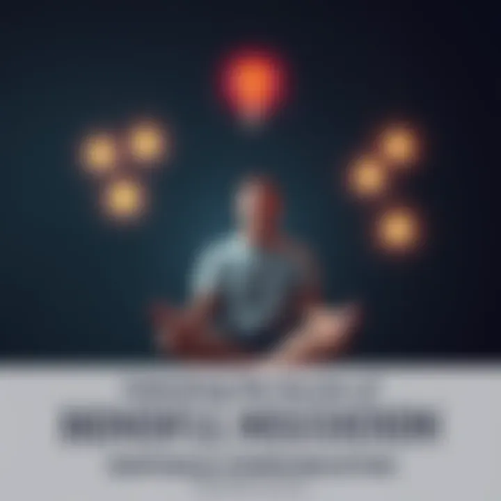 A person sitting cross-legged, practicing mindfulness while thinking about communication techniques, with lightbulbs symbolizing ideas around them.
