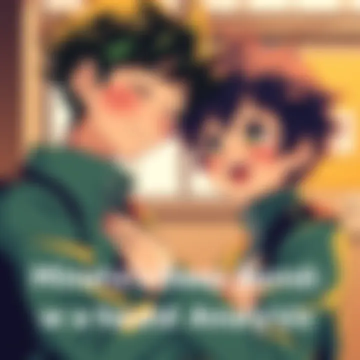 Mineta and Midoriya sharing a moment together, showing their close friendship with smiles and camaraderie.