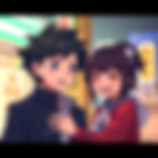 Mineta looks surprised while Yumeka playfully teases him with a smile. They are in a lighthearted scene, showing their amusing dynamic.