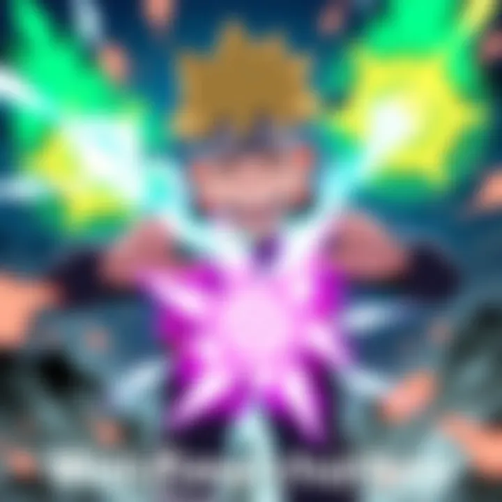 A character from Naruto humorously launches a Mini-Rasenshuriken with a big grin, surrounded by colorful energy effects, showcasing a funny moment from the series.