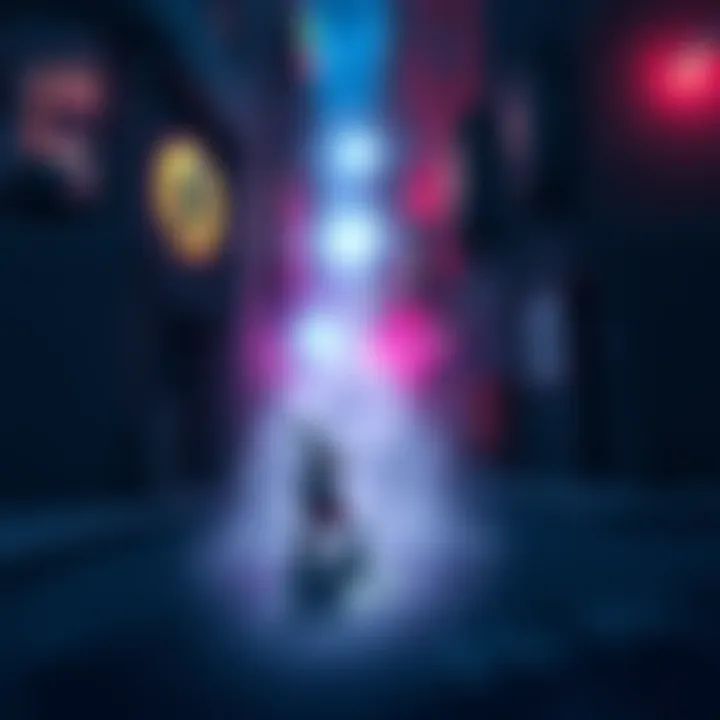 Minoru and Clair seek shelter in a dark alley, watching out for Mirko, a menacing rabbit figure lurking nearby.