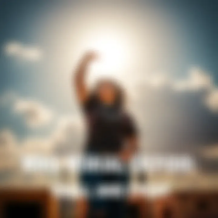 Miria stands with relief and joy after escaping a dangerous situation, a bright sky in the background