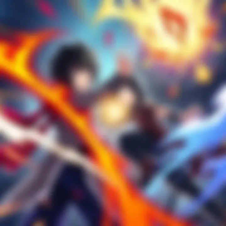 A dramatic scene showing Mirko and Momo facing off in a fierce battle, each showcasing their unique powers and fighting styles.