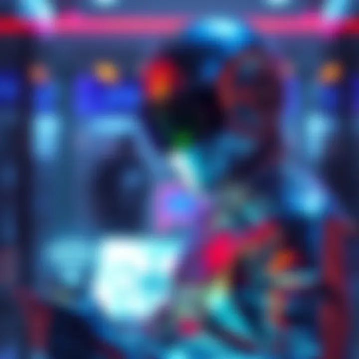 A character resembling a man made of reflective surfaces trying to connect to a WiFi signal in a digital environment