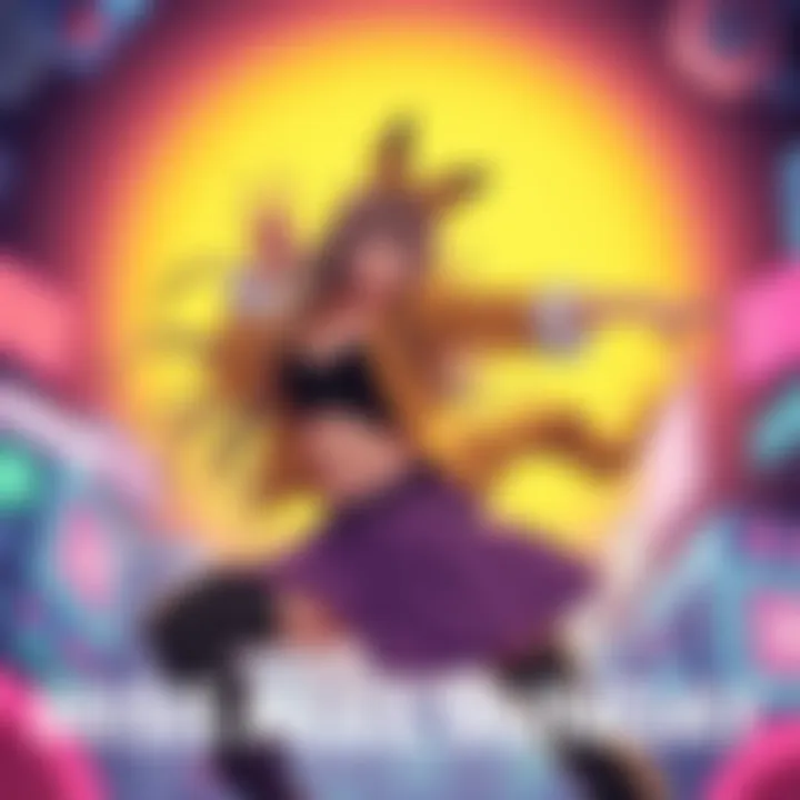 Miss All Sunday striking a dynamic pose in her signature outfit, showcasing her character's lively personality and charm.