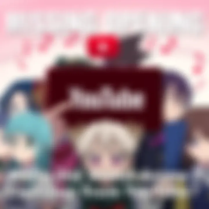A collage of popular anime characters looking confused, with empty YouTube and music notes in the background.