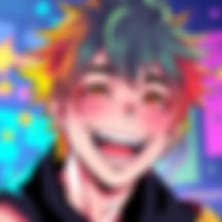 A bright illustration of Mitaka with a big smile, showcasing vibrant colors and artistic elements that attract fans.