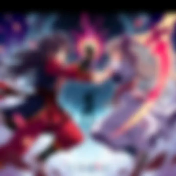 Miu Furinji and Karura Kure in Combat Miu Furinji and Karura Kure face off in an intense fight, showcasing their unique fighting styles.