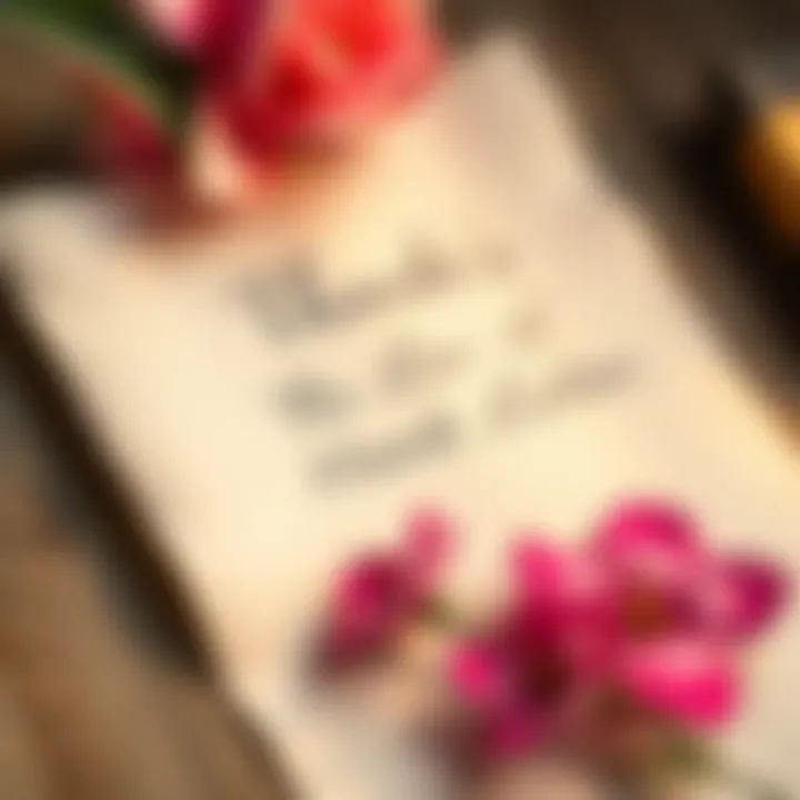 A close-up of a handwritten letter with elegant calligraphy and a few flowers beside it, symbolizing gratitude and reflection.
