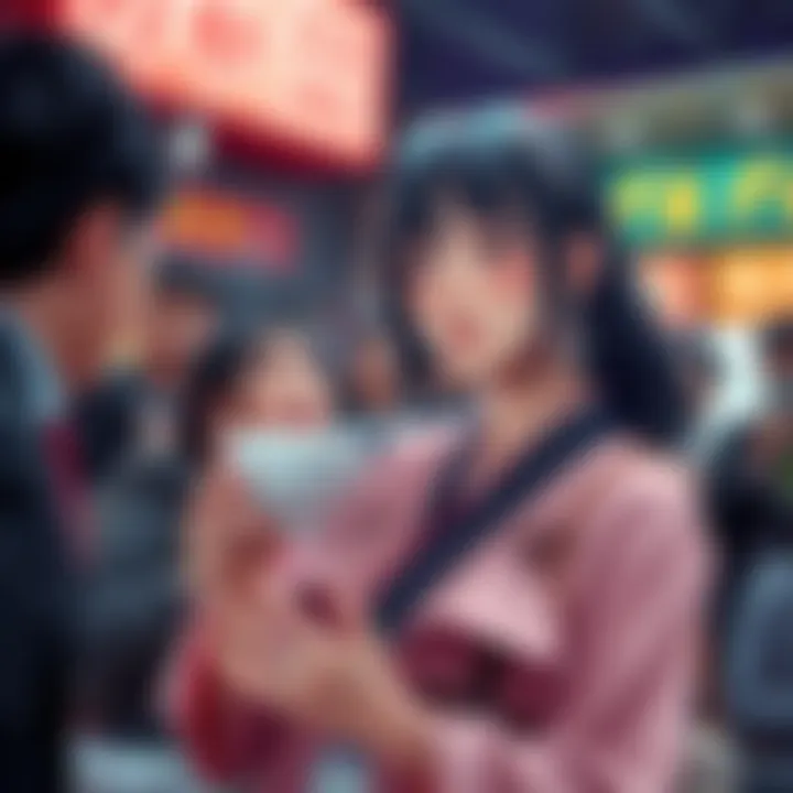 Miyuki Sensei showcasing her new model, with fans discussing tongue skills in the background.