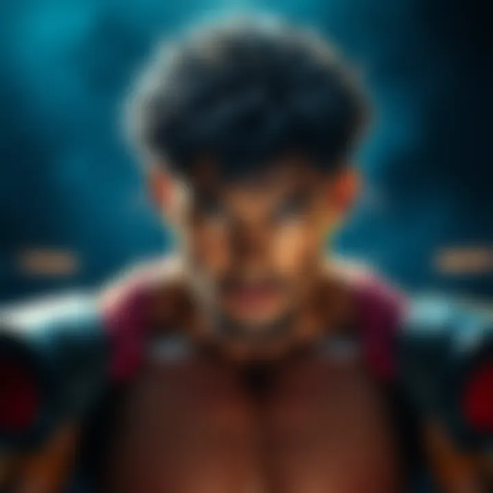 Mobou stands ready to face a Heavy Hitter in the Gauntlet match, with intense determination on his face.