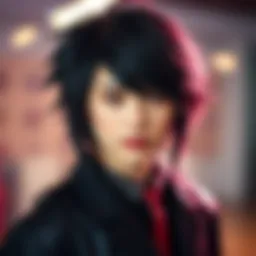 Modeling L Cosplay Wig Person wearing a black wig styled for an L cosplay, showcasing unique design, in a creative setting.