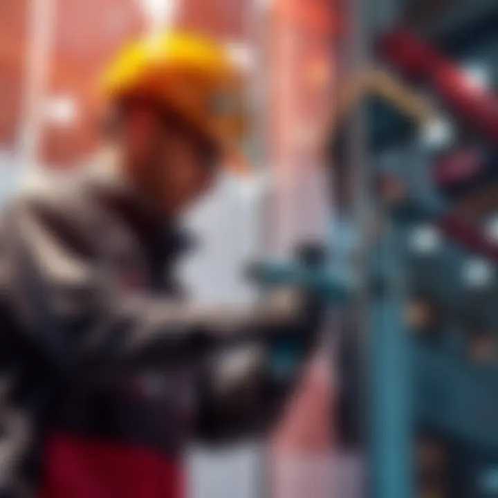 A worker using advanced tools to apply glazing on a building facade, demonstrating innovative practices in the industry.