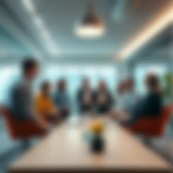 A diverse group of leaders discussing ideas in a bright, contemporary office space, reflecting new trends in power dynamics.