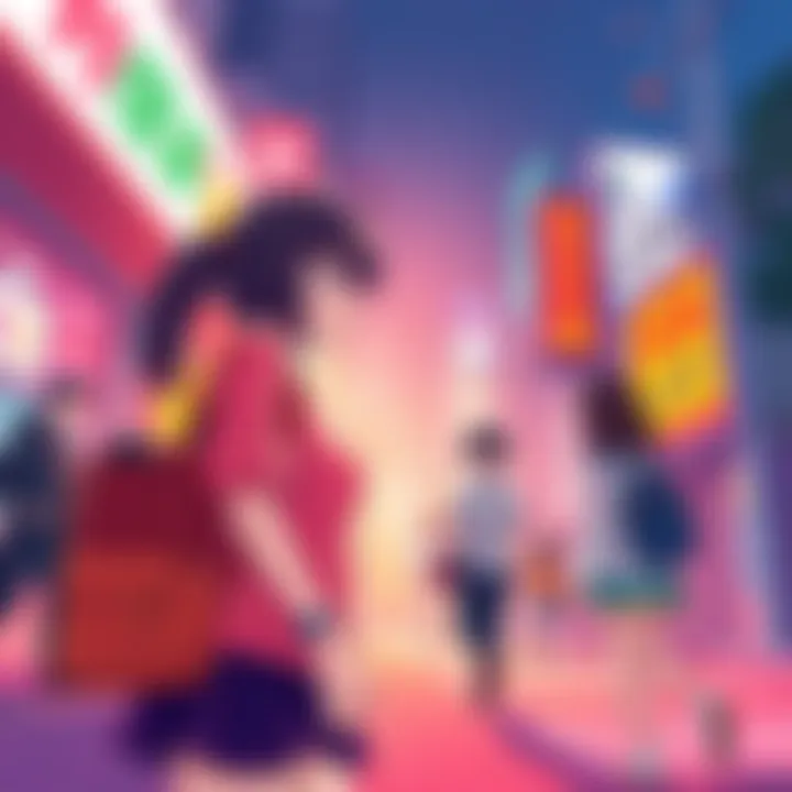 A vibrant illustration blending Rumiko's classic art style with contemporary elements, showcasing characters in a lively urban setting.