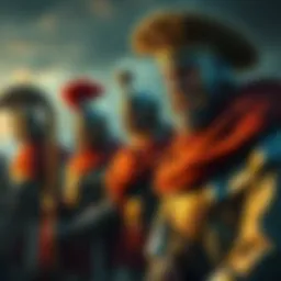 Artistic interpretation of MoF characters inspired by the Greek-Italian war, showcasing their attire and expressions