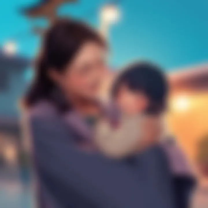 A loving mother embraces her child, Mikoto-chan, showcasing their strong bond and commitment to each other.