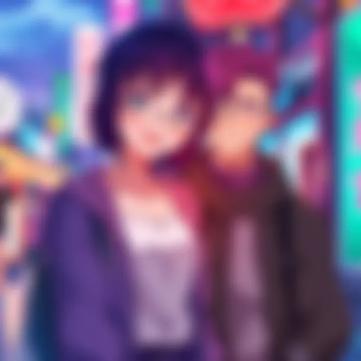 Momo smiles brightly while standing beside Ken, showcasing their friendship in a vibrant anime setting.
