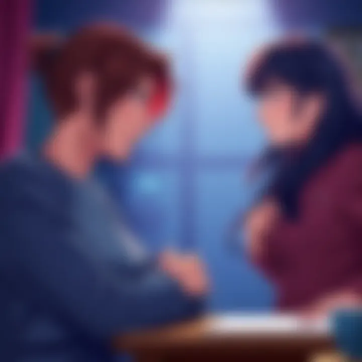 Momo confidently presents her argument while Nobara listens, looking uncertain.