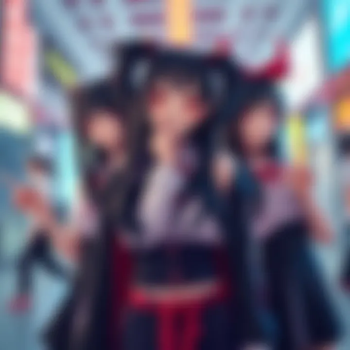 Momo stands with her fellow Monster Girl group members, smiling and showcasing their unique styles.