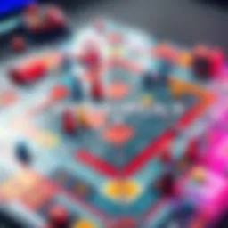 A colorful game board showcasing the unique design of Momonopoly, featuring creative game pieces and strategy elements.