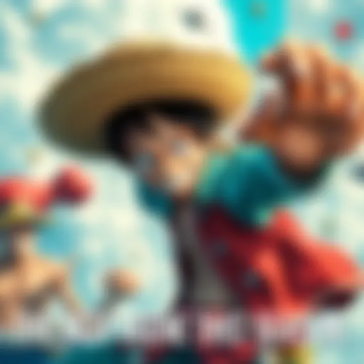 Monkey D Luffy strikes a powerful pose with a determined expression, showcasing his iconic straw hat and vibrant colors, capturing the excitement of the scene.