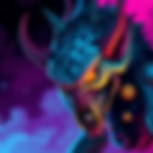 A striking illustration of a monster-like figure, showcasing vivid colors and unique features that capture attention, representing the standout qualities of Apoc arts.