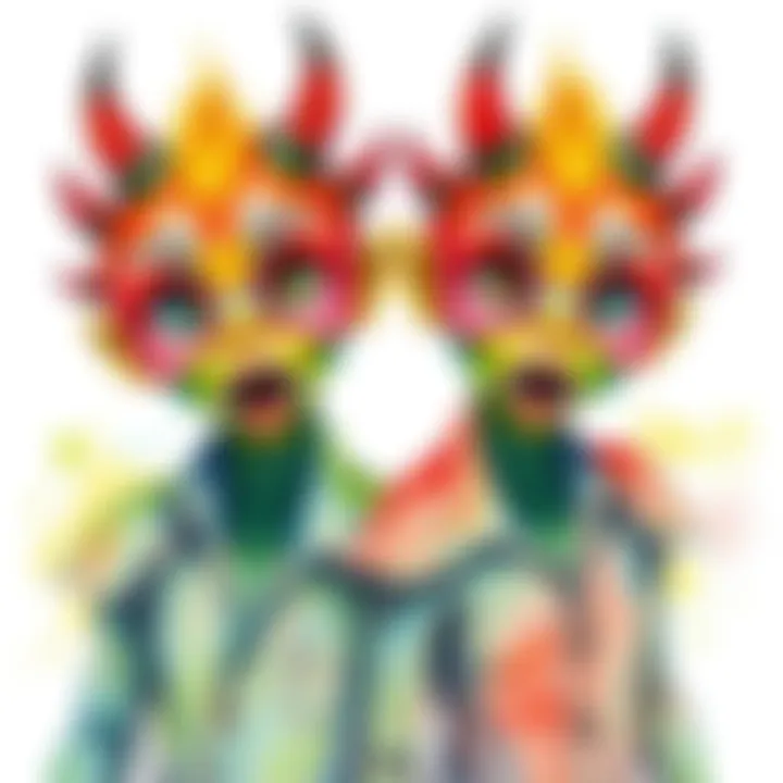 A vibrant watercolor and colored pencil artwork featuring two monster-themed twins. The artwork highlights their unique features and details, showcasing the artist's skill after four weeks of work.