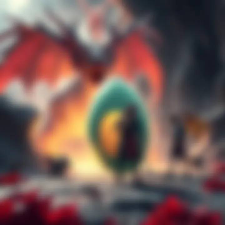A scene showing Flare and Shanks's mother with a dragon egg in the background, suggesting a link between the characters and God Valley.