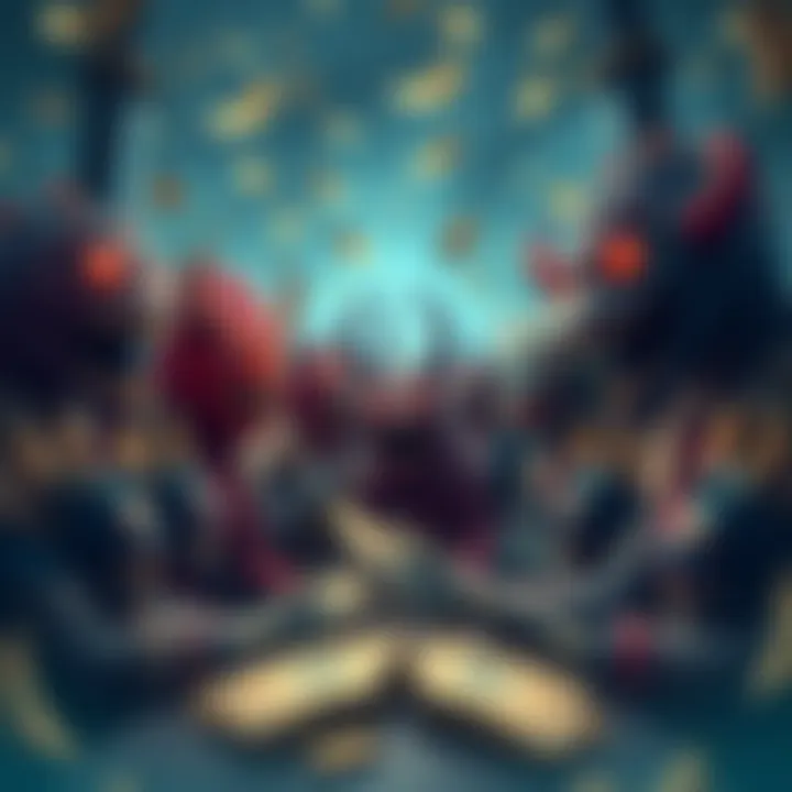 Monsters Planning Together A group of organized monsters discussing strategies, with money symbols around them, showing their conflicting motivations.