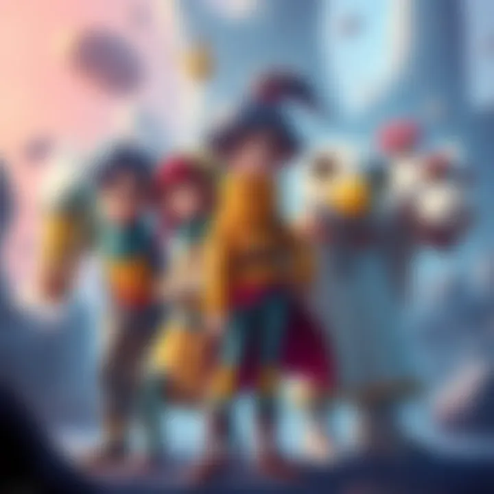 Mori Calliope stands with her colorful crew of characters, each displaying their unique traits, ready for an adventure.