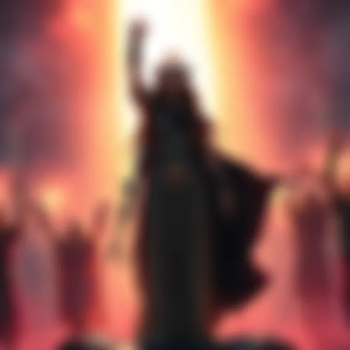 Moria's Miraculous Survival A scene depicting Moria standing triumphantly after being saved, surrounded by a glowing light with people cheering nearby.