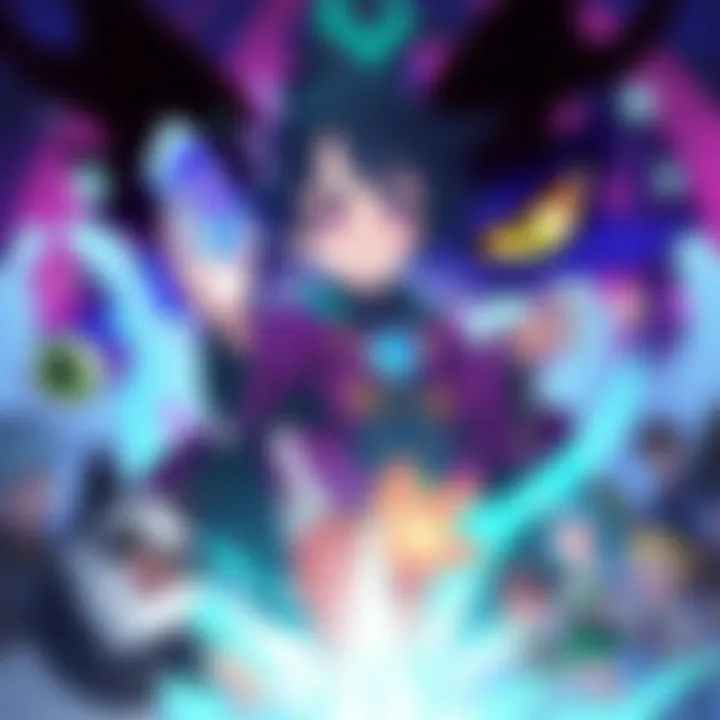 Mori's Wizard Element An illustration of Mori's Wizard Element character with vibrant colors, showcasing magical features and elements, surrounded by a lively community of animated characters.