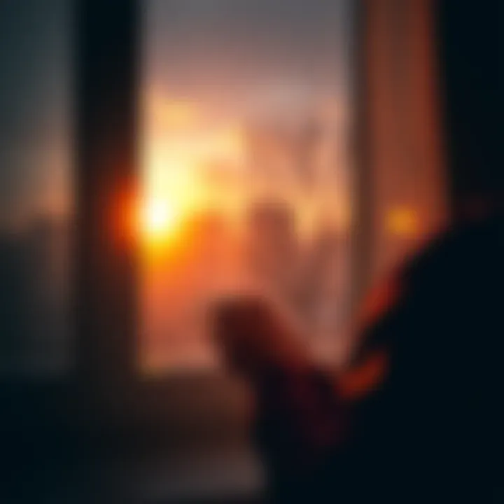 Morning Coffee Moment A person enjoying a warm cup of coffee while watching the sunrise from their window.