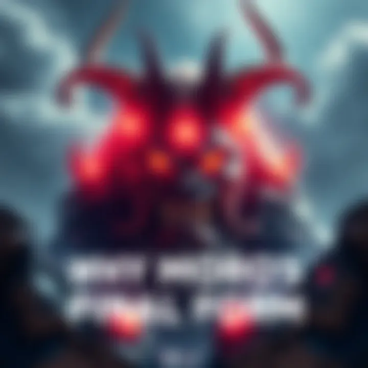 Moro in his final form towering with an imposing presence, contrasting with his goat face design, showcasing a dramatic change in character aesthetics.