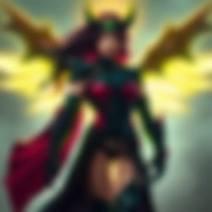 Morrigan, a powerful character in Apoc, standing confidently with a glowing aura, symbolizing her popularity and impact in the community.