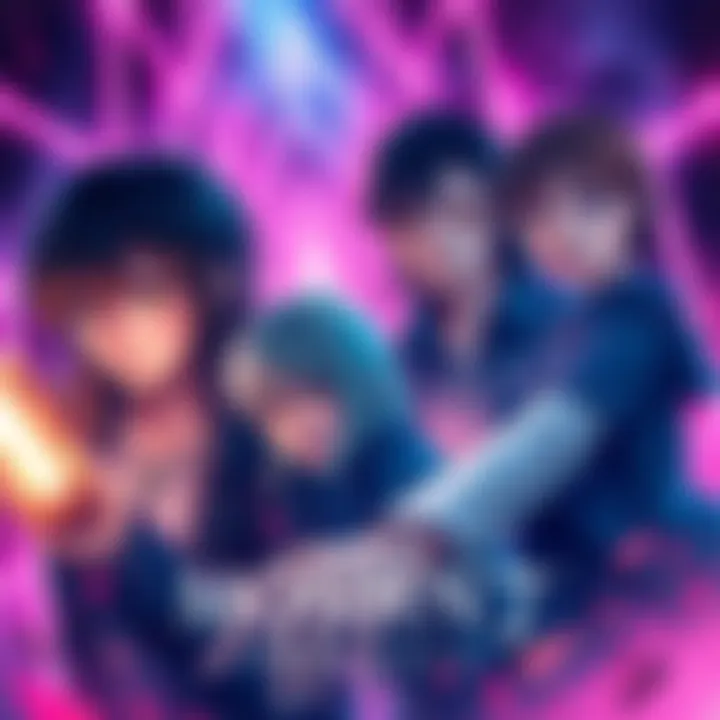 Illustration showing key characters from Chapter 7 of the Moshne Project engaged in a dramatic scene with intense expressions and vibrant colors.